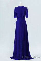 Royal Blue Chiffon Wrap Long Bridesmaid Dress