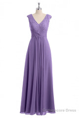 Lavender V-Neck Twist-Front A-Line Long Bridesmaid Dress