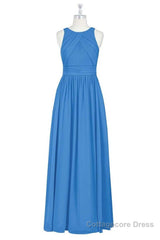 Brami Blue Chiffon Sleeveless Long Bridesmaid Dress