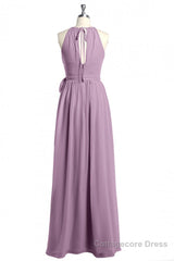 Dusty Purple Halter Keyhole Back Long Bridesmaid Dress