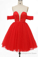 Red Off-the-Shoulder Bustier A-Line Short Homecoming Dress