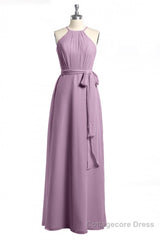 Dusty Purple Halter Keyhole Back Long Bridesmaid Dress