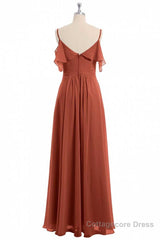 Rust Orange Straps Ruffled A-Line Bridesmaid Dress