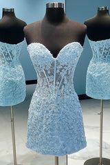 Blue Appliques Strapless Short Party Dress