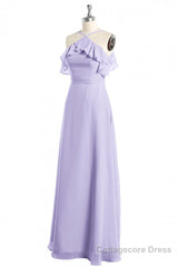 Lavender Halter Ruffled A-Line Long Bridesmaid Dress