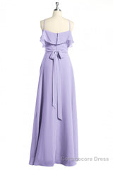 Lavender Halter Ruffled A-Line Long Bridesmaid Dress