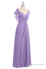 Lavender Sweetheart Ruffled A-Line Long Bridesmaid Dress