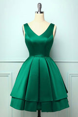 Green Satin Short Prom Dresses, A-Line Homecoming Dresses