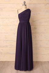 Elegant One Shoulder Plum Bridesmaid Dress