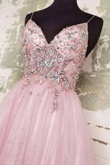 Straps A-line Blush Beaded Long Formal Dress