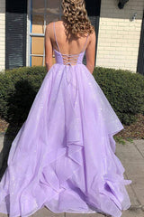 Princess Lavender Tiered Spaghetti Straps Long Prom Dress