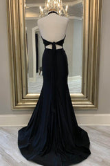 Mermaid Halter Black Long Prom Dress