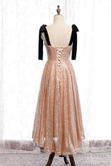 Cute Rose Gold Sequins Short Party Dress