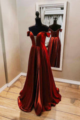 Off the shoulder Red Long Prom Dress