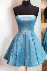 Strapless Blue A-line Short Homecoming Dress