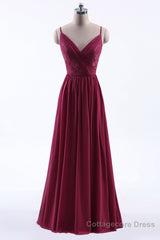 Wine Red Chiffon A-line Long Pleated Bridesmaid Dress