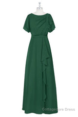 Hunter Green Chiffon Ruffled Long Bridesmaid Dress