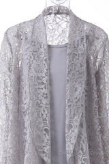 Three-Piece Grey Lace Mother of the Bride Pant Suits