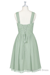 Sage Green Chiffon Lace-Up Short Bridesmaid Dress