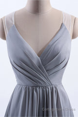 Silve Chiffon A-line Ruffles Long Bridesmaid Dress