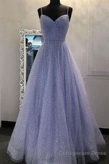 A Line Long Sparkly Spaghetti Straps Prom Dresses Evening Formal Dresses Fashion School Dance Dresses