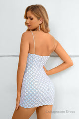 Light Blue SPaghetti Straps Bodycon Homecoming Dress