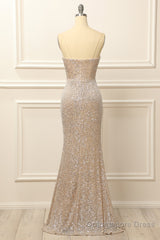 Silver Sequins Long Prom Dress with Slit