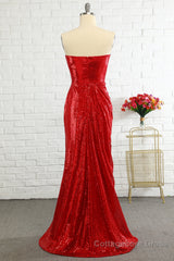 Sheath Sweetheart Red Sequins Prom Dress with Sequins