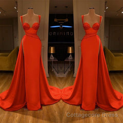 Beautiful Red Starps Sweetheart Long Prom Dress With Split