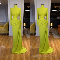 Ginger yellow High-neck Long-sleeves Metallic Beaded Mermaid Prom Dress