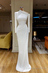 Creamy White Unique neck Long sleeves Mermaid Evening Dress