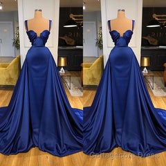 Chic Royal Blue Straps Sweetheart Prom Dress Overskirt With Detachable Train