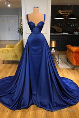 Chic Royal Blue Straps Sweetheart Prom Dress Overskirt With Detachable Train