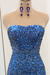 Sparkly Ombre Blue Mermaid Strapless Long Sequin Prom Dress