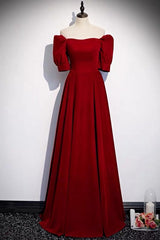 Classic Off Shoulder Long Maroon Prom Dress