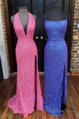 Simply Red Sequin Mermaid Long Prom Dress with Slit