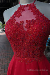 Halter Red Chiffon Appliques Beading Short Homecoming Dresses