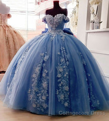 Off Shoulder Ball Gown Quinceanera Dresses 3D Floral Applique Sweet 16 Gowns