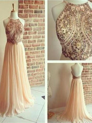 Dusty Pink Formal Dresses Backless Bead Prom Dress