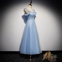 Light Blue Tulle Ankle Length Prom Dress