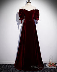 Modest Charming Burgundy Long Prom Dresses Vintage Evening Dresses With Bowknot