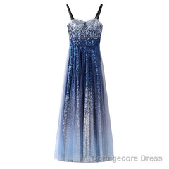 Chic Gorgeous Long A-line Ombre Sequin Floor Party Prom Dresses