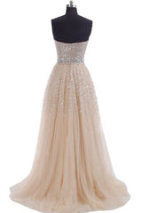 Fairytale Glitter Champagne Bling Strapless Long Prom Dress