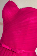 Fuchsia Straps A-line Tulle Tea-Length Prom Dress