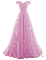 Beautiful Lavender Tulle Off Shoulder Long Formal Dress, Beautiful Party Gowns