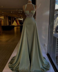 Beautiful Mermaid Sage Green Long Satin Prom Dress