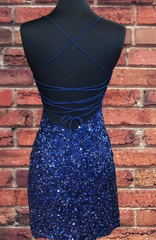 Sparkly Sequin Royal Blue Sheath Homecoming Dress