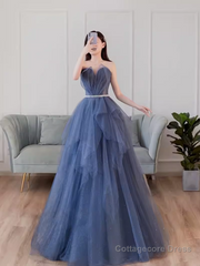 Simple Ball Gown Strapless Tulle Prom Dresses Evening Dress