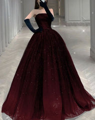 Beautiful Strapless A-line Tulle Prom Dress,Chic Evening Dress