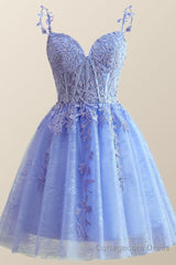 Straps Periwinkle Lace Appliques A-line Short Dress